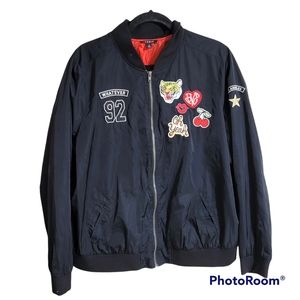 Torrid rockabilly black lined bomber patches Jacket Womens size 2 (18/20)